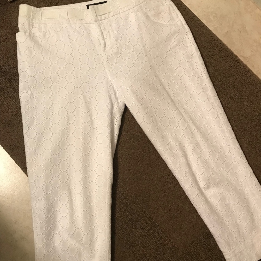 INC white eyelet capri pants.